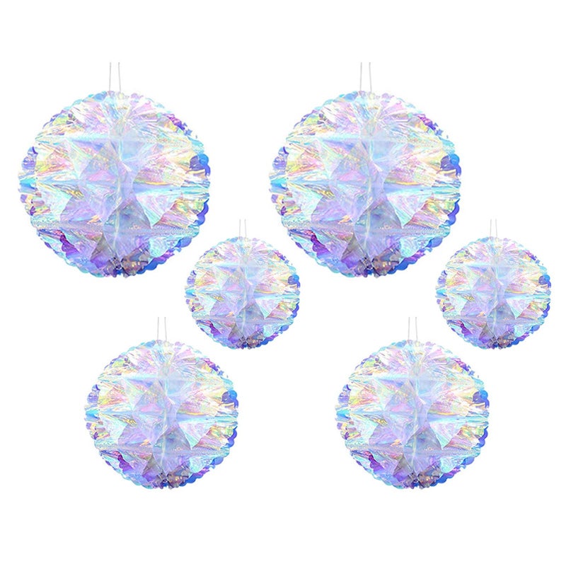 Crafjie 6pcs Hanging Decorations Iridescent Honeycomb Ball Foil Ceiling Hanging Folding Rainbow Shine Party Ornaments for Bridal Shower Wedding Birthday Frozen Theme Party Decoration - Image 1