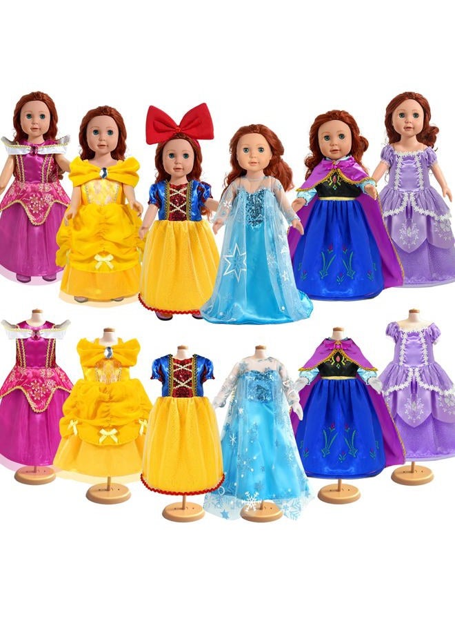 WONDOLL 18 inch Doll Clothes Accessories - 6Pcs Different Princess Costume Dress - Image 1