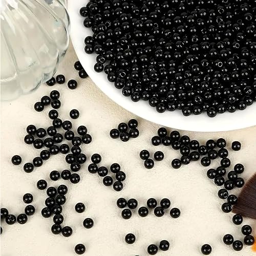 Indikonb Round Pearl Moti | Black Acrylic Faux Pearls (3MM-10MM) | Beads for Bracelet Making, DIY Jewelry, Mala & Rakhi Craft (6MM) - Image 2