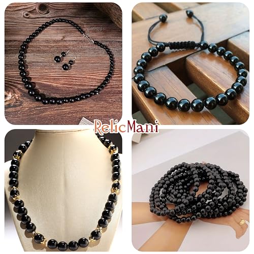 Indikonb Round Pearl Moti | Black Acrylic Faux Pearls (3MM-10MM) | Beads for Bracelet Making, DIY Jewelry, Mala & Rakhi Craft (6MM) - Image 4