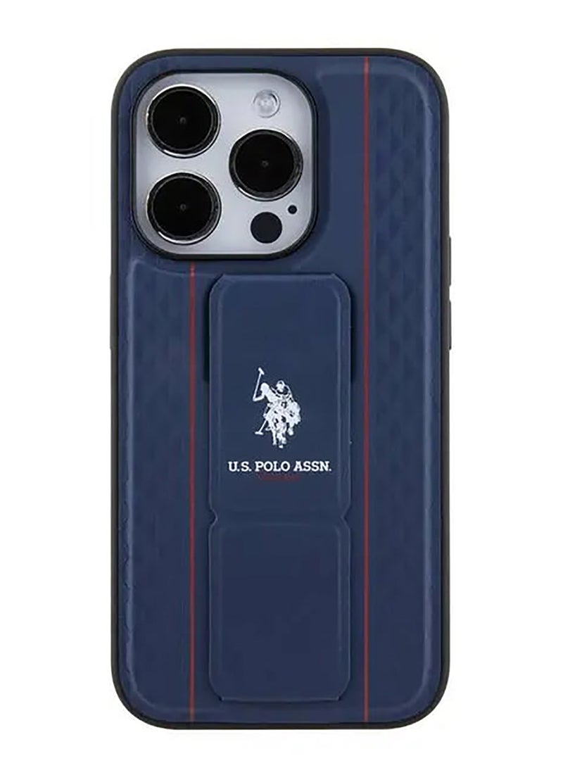 يو اس بولو حافظة صلبة بفتحة بطاقة PU لهاتف آيفون 15 برو ماكس - أزرق - Image 2