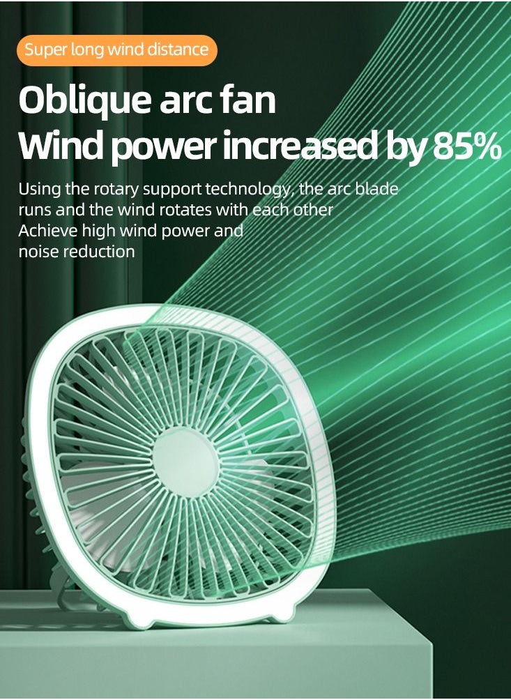 Sunhome - 3-Speeds Portable USB Desktop Table Fan with Lamp 5W 1200mAh HH-189 Green - Image 1