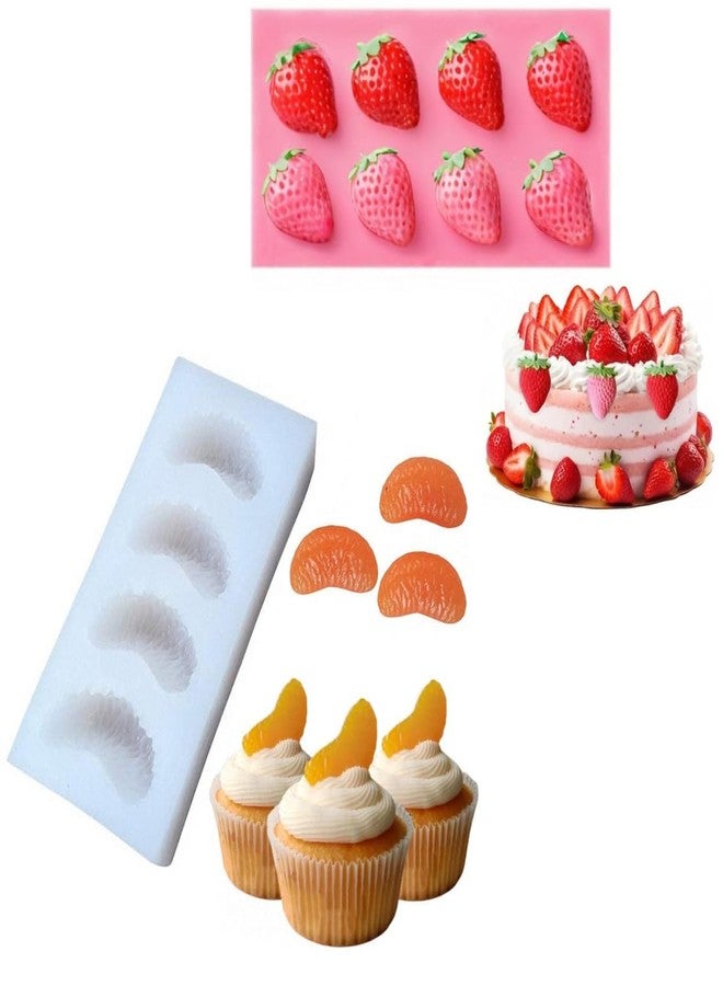 Skytail 2pc Fruit Silicone Candle Moulds Strawberry & Orange Shape Fondant Molds Baking Chocolate Candy Cake Decoration Cupcake Topper Sugarcraft Gumpaste Clay Candle Wax Melts - Image 1