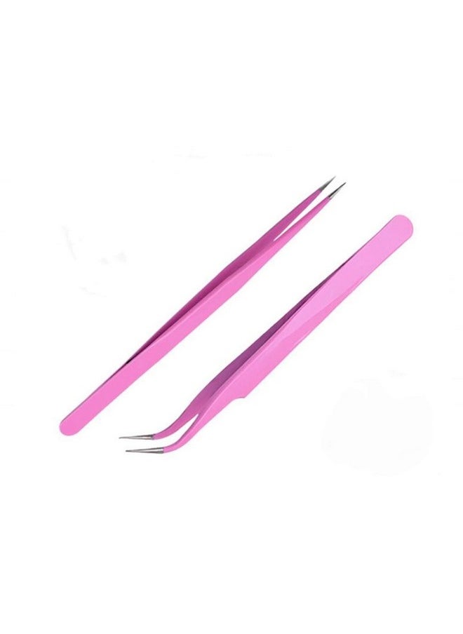 Aoshang - Oshang 2Pcs Stainless Steel Straight And Curved Tip Tweezers Nippers For Eyelash Extensions And Nail Art Sticker Rhinestone Eyelash Picker Acrylic Gel Nail Diy Art - Image 1