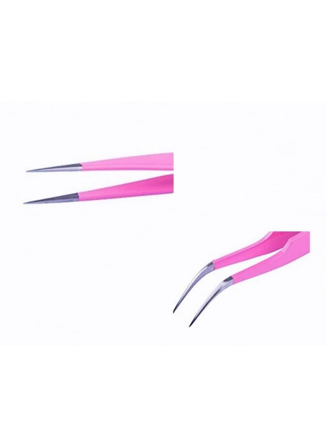 Aoshang - Oshang 2Pcs Stainless Steel Straight And Curved Tip Tweezers Nippers For Eyelash Extensions And Nail Art Sticker Rhinestone Eyelash Picker Acrylic Gel Nail Diy Art - Image 1