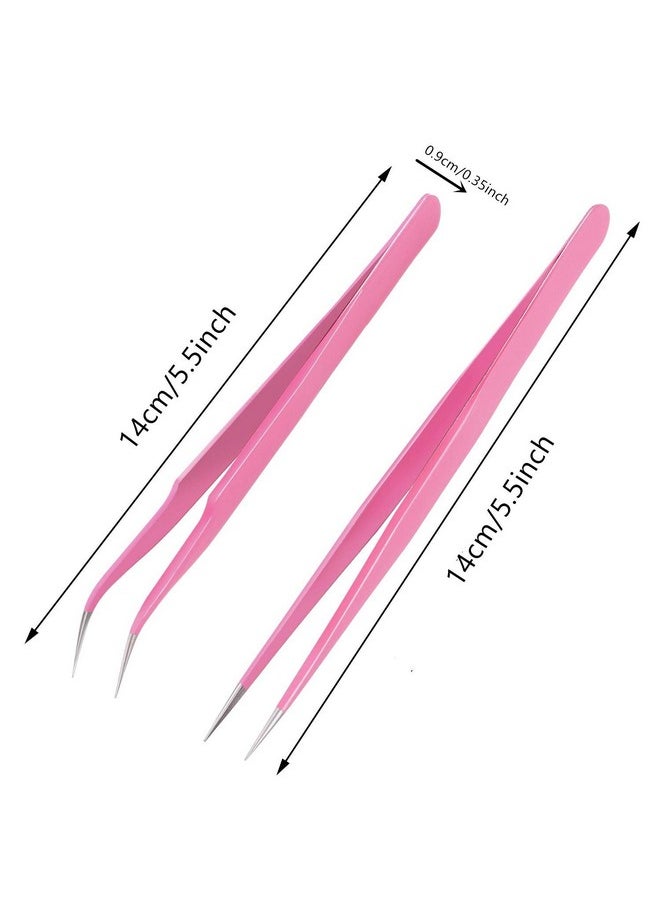 Aoshang - Oshang 2Pcs Stainless Steel Straight And Curved Tip Tweezers Nippers For Eyelash Extensions And Nail Art Sticker Rhinestone Eyelash Picker Acrylic Gel Nail Diy Art - Image 1