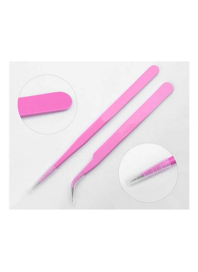 Aoshang - Oshang 2Pcs Stainless Steel Straight And Curved Tip Tweezers Nippers For Eyelash Extensions And Nail Art Sticker Rhinestone Eyelash Picker Acrylic Gel Nail Diy Art - Image 1