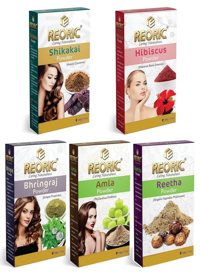 Reoric Amla Reetha Shikakai Bhringraj Hibiscus Powder | Aritha Powder | Soap Nuts for Hair | Amla Powder | Bhringraj Powder | Eclipta Alba | Hibiscus (500g, Pack of 5) - Image 1