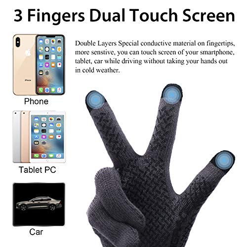 ViGrace Winter Touchscreen Gloves for Men & Women with 3 Fingers Dual-layer Touch Screen Warm Lined Anti-Slip Thermal Knit Driving Texting Glove(Gray, Medium) - Image 2