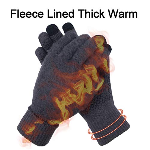 ViGrace Winter Touchscreen Gloves for Men & Women with 3 Fingers Dual-layer Touch Screen Warm Lined Anti-Slip Thermal Knit Driving Texting Glove(Gray, Medium) - Image 4