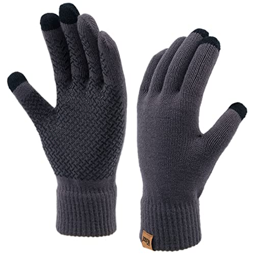 ViGrace Winter Touchscreen Gloves for Men & Women with 3 Fingers Dual-layer Touch Screen Warm Lined Anti-Slip Thermal Knit Driving Texting Glove(Gray, Medium) - Image 1