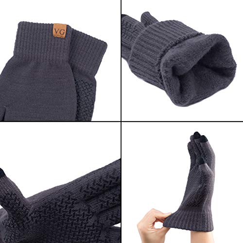 ViGrace Winter Touchscreen Gloves for Men & Women with 3 Fingers Dual-layer Touch Screen Warm Lined Anti-Slip Thermal Knit Driving Texting Glove(Gray, Medium) - Image 5