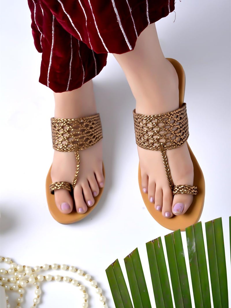 Shoetopia Chic Stylish Kolhapuri Flats for Women & Girls|Cushioned Footbed |Casual, Ethnic, Party, Wedding, Festive Wear - Image 4