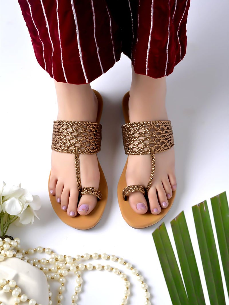 Shoetopia Chic Stylish Kolhapuri Flats for Women & Girls|Cushioned Footbed |Casual, Ethnic, Party, Wedding, Festive Wear - Image 2