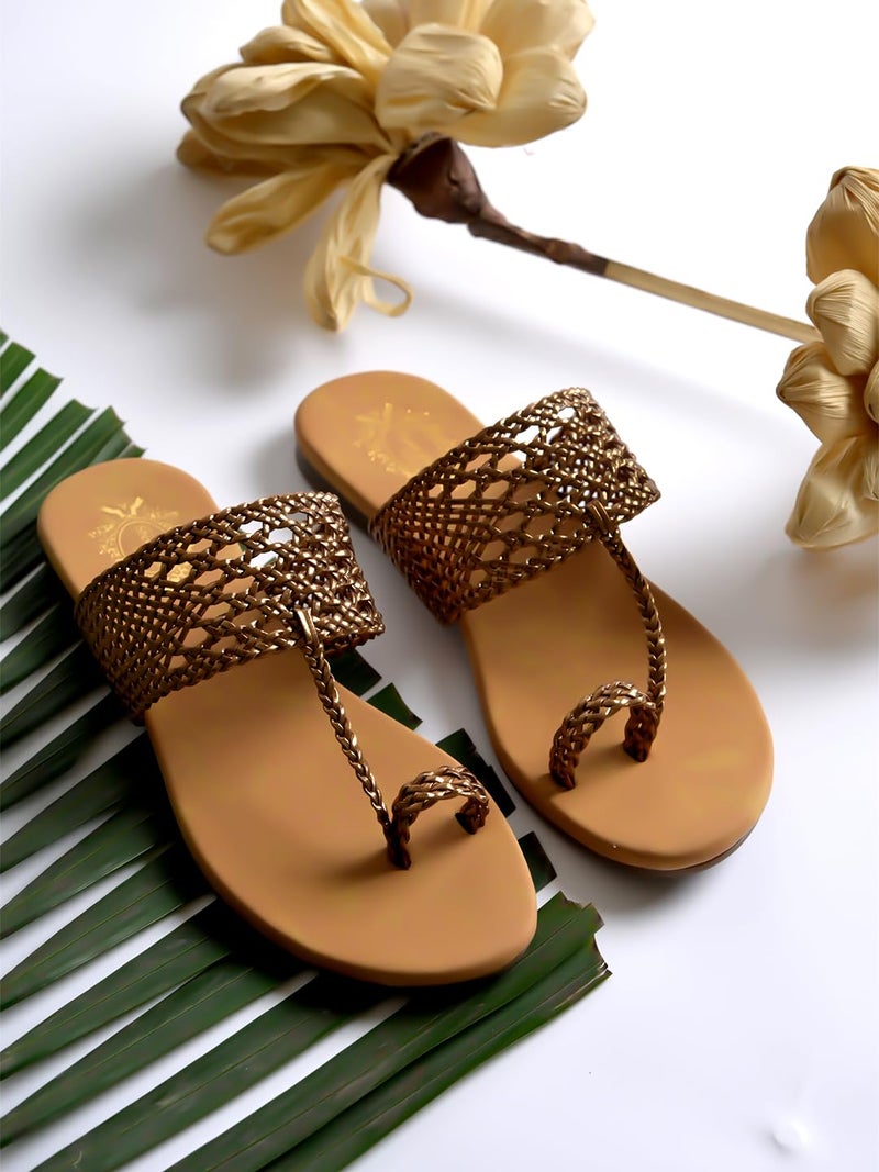 Shoetopia Chic Stylish Kolhapuri Flats for Women & Girls|Cushioned Footbed |Casual, Ethnic, Party, Wedding, Festive Wear - Image 5