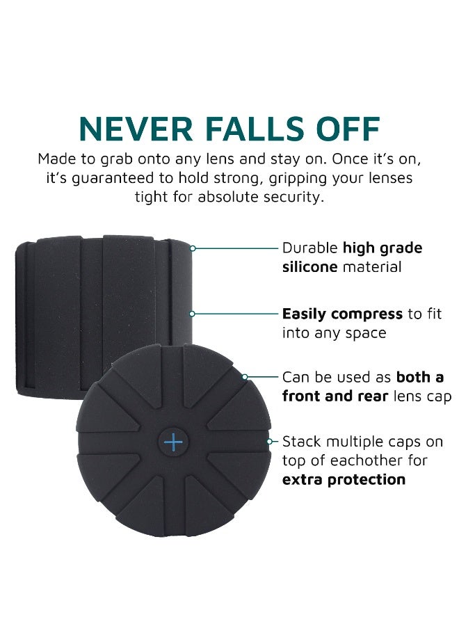 2-Pack Camera Lens Cap SLR Camera Silicone Protector Cap Dustproof Lens Cover for 65-110mm DSLR Camera Lenses Fits 99% DSLR Lenses (Black) - Image 5