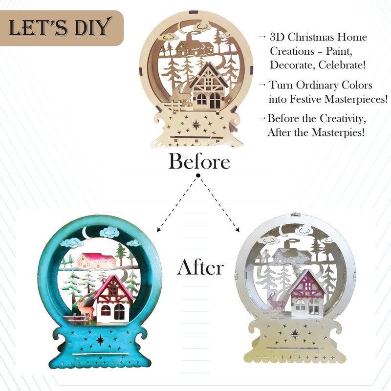 LET'S DIY LETS DIY MDF Wooden Christmas Theme Houses for Decoration 3D Holiday Crafts for Kids Adults Customizable Wooden Cutouts for Painting DIY Christmas Dcor Kit for Fun Creative Festive Home Decoration - Image 2
