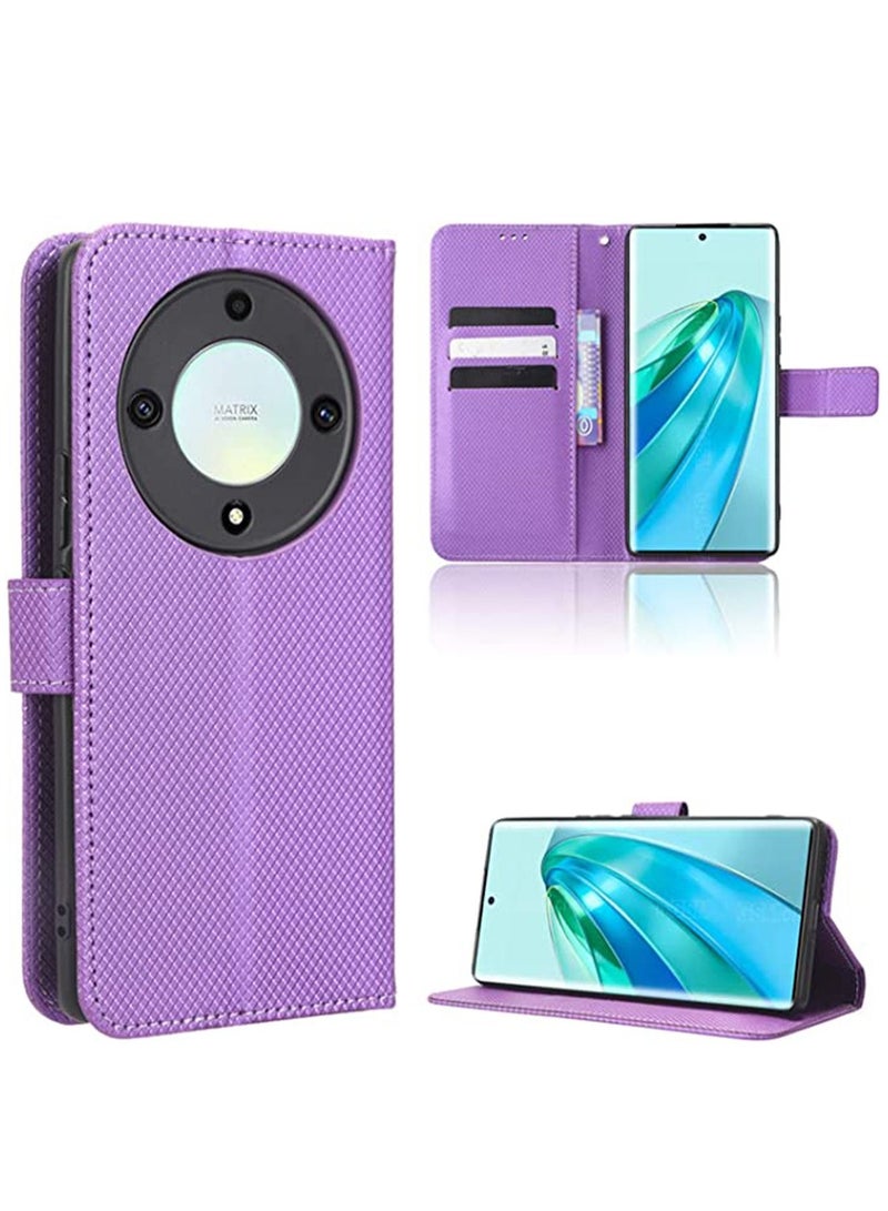 Diamond Pattern Flip Cover Leathe Case Compatible with Huawei Honor X9a X40 Magic5 Lite 5G HonorX9A Lanyard Wallet Clip Simplicity Stand Holder Housing (Purple,Honor X9a)  - Image 3
