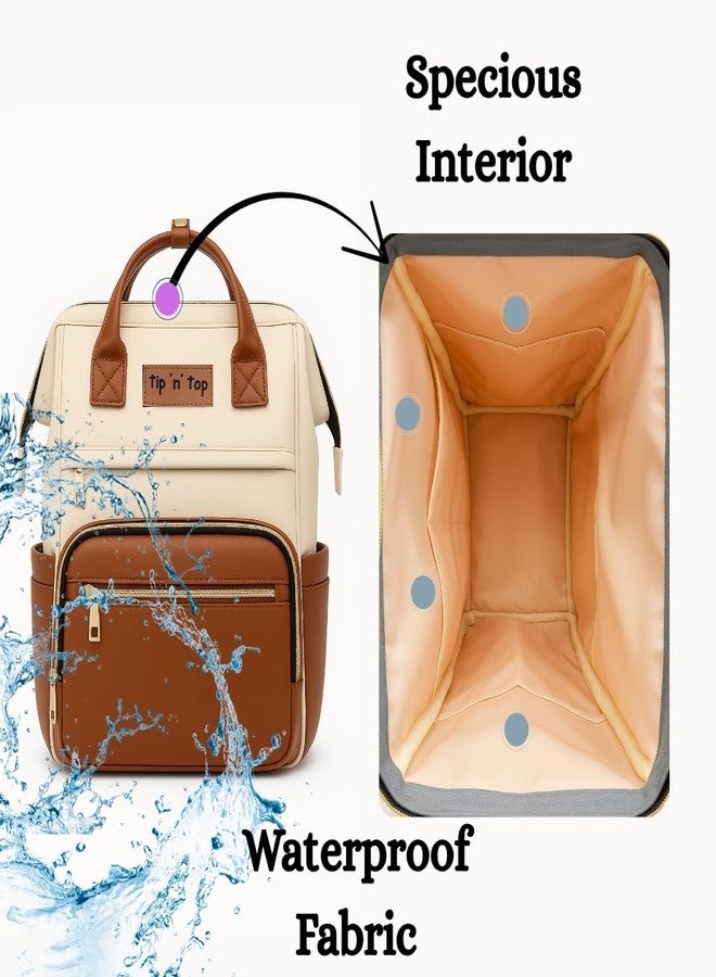 Tip 'n' Top Diaper Bag Backpack for Moms & Dads | Multi-Function Waterproof Baby Bag | Large Capacity with Insulated Pockets | Stylish Maternity Backpack for Travel & Daily Use (Brown and Cream) - Image 4