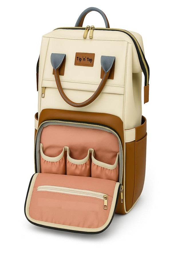Tip 'n' Top Diaper Bag Backpack for Moms & Dads | Multi-Function Waterproof Baby Bag | Large Capacity with Insulated Pockets | Stylish Maternity Backpack for Travel & Daily Use (Brown and Cream) - Image 2