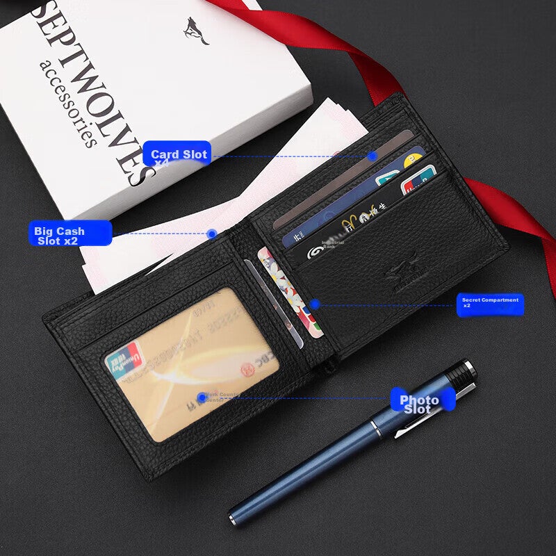 JD Jing Zao SEPTWOLVES Men's Genuine Leather Wallet, Card Holder, ID Holder, Bill Folder, Practical Birthday Gift for Dad, Elders, Boyfriend, Husband - Image 3