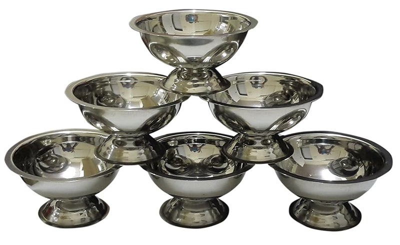 Dynore Stainless Steel Set of 6 Ice-Cream Cups/Soup Bowl with Stand - Image 1