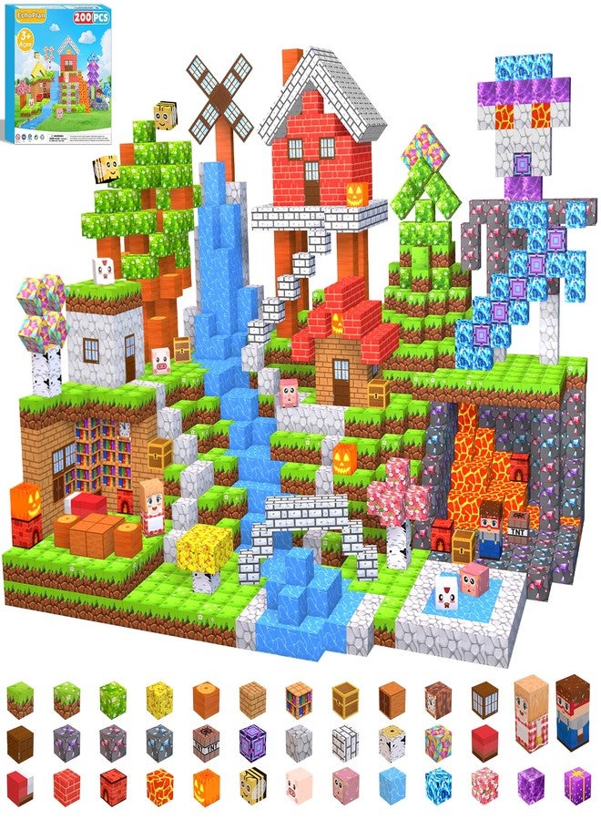 EchoPlan 200PCS Magnetic Blocks, Magnetic Building Blocks, Magnet Blocks Cubes, STEM Educational Stacking Magnet Toy for Kids Ages 3 4 5 6 7 8 9 10 11, Birthday Gifts for Boys and Girls, 1" Large Size - Image 1