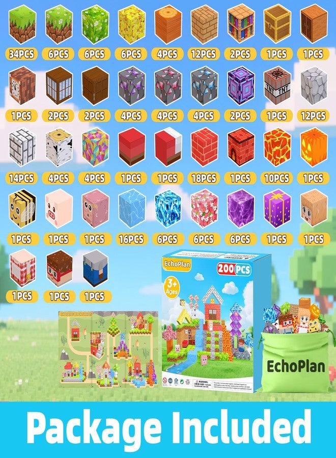 EchoPlan 200PCS Magnetic Blocks, Magnetic Building Blocks, Magnet Blocks Cubes, STEM Educational Stacking Magnet Toy for Kids Ages 3 4 5 6 7 8 9 10 11, Birthday Gifts for Boys and Girls, 1" Large Size - Image 3