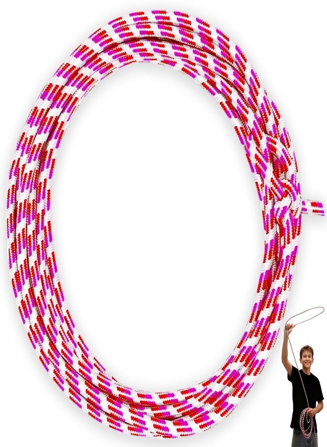 OOHGLITZ Cowboy Lasso Rope for Kids with Pre-Tied Loop, 20' - 9mm Unwaxed Lariat Roping Rope Toy for Indoor Outdoor Western Play & Costume Prop (Red Pink) - Image 1