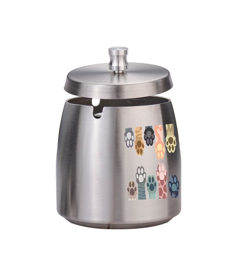 Silvery Cat Paw Covered Ashtray Circular Portable Indoor Outdoor Simple Large Capacity - Image 2