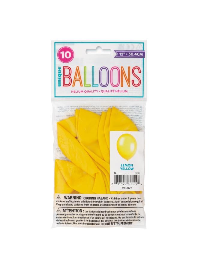 Unique 12" عبوة من 10 بالونات صفراء - Image 2