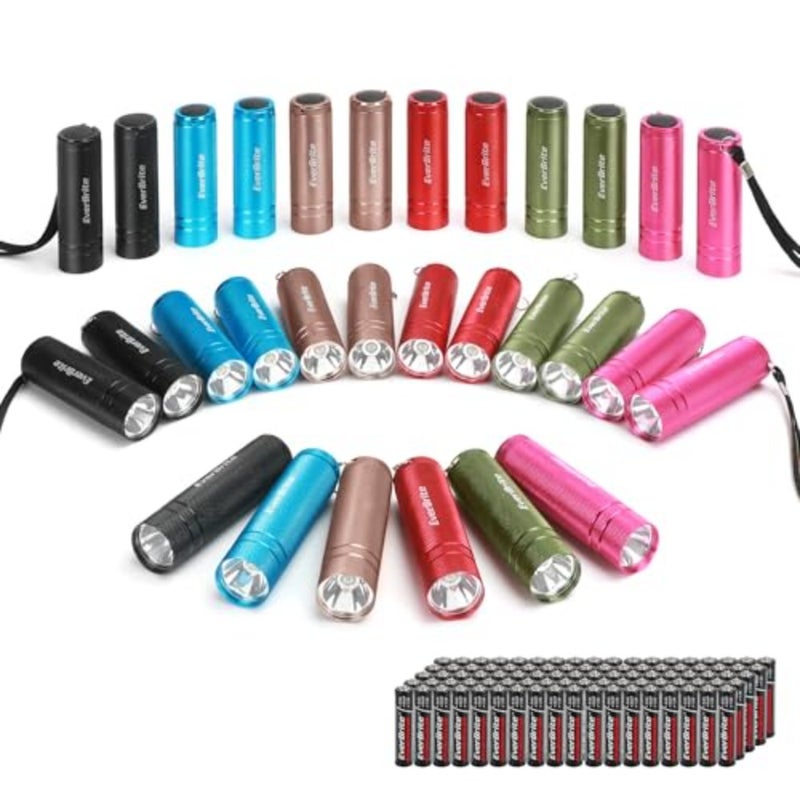 Mini Flashlight Set, Aluminum LED Handheld Torches with Lanyard, Assorted Colors, 90xAAA Batteries Included for Emergency, Night Reading, Camping, Power Outage, Bulk Holiday Gifts - Image 1