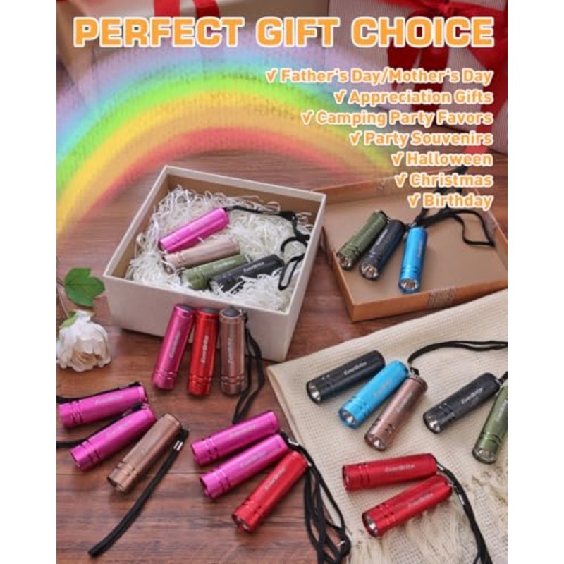 Mini Flashlight Set, Aluminum LED Handheld Torches with Lanyard, Assorted Colors, 90xAAA Batteries Included for Emergency, Night Reading, Camping, Power Outage, Bulk Holiday Gifts - Image 2