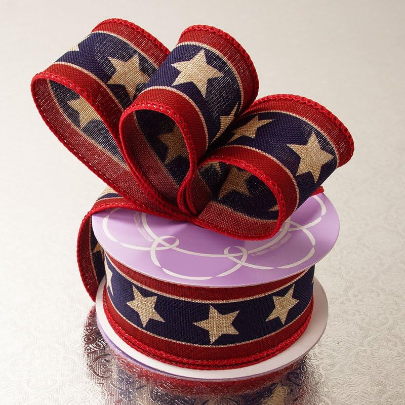 Paper Mart 1 12 X 10 Yards American Stars On Natural Cotton Ribbon  Patriotic Events