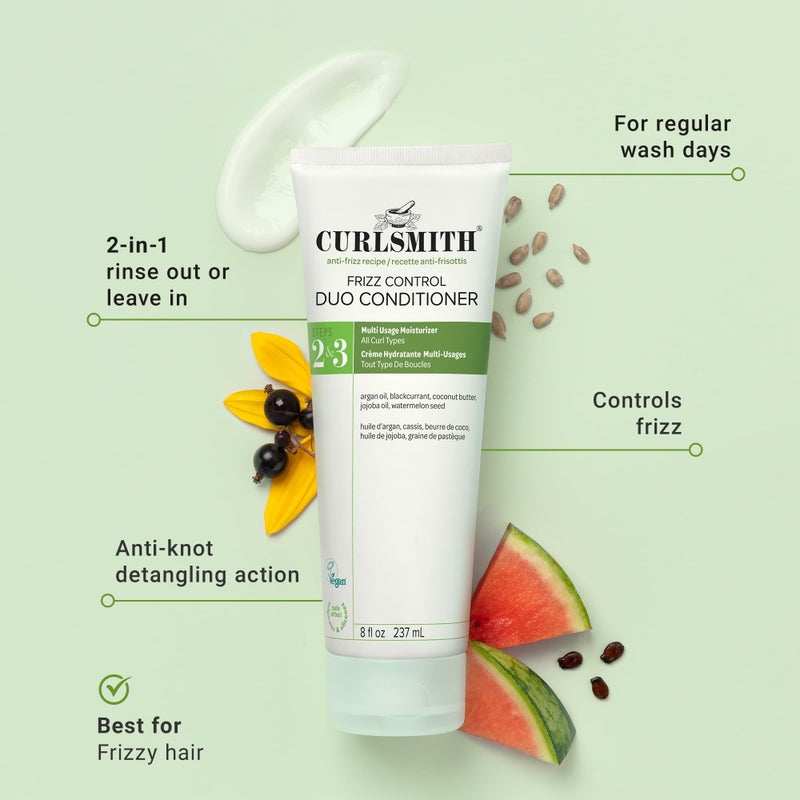 CURLSMITH Frizz Control Duo Conditioner - Moisturizing Anti-Frizz Condtioner and Nourishing Leave-In for Frizz Control, For All Curl Types, Vegan & Cruelty Free (8 oz) - Image 2