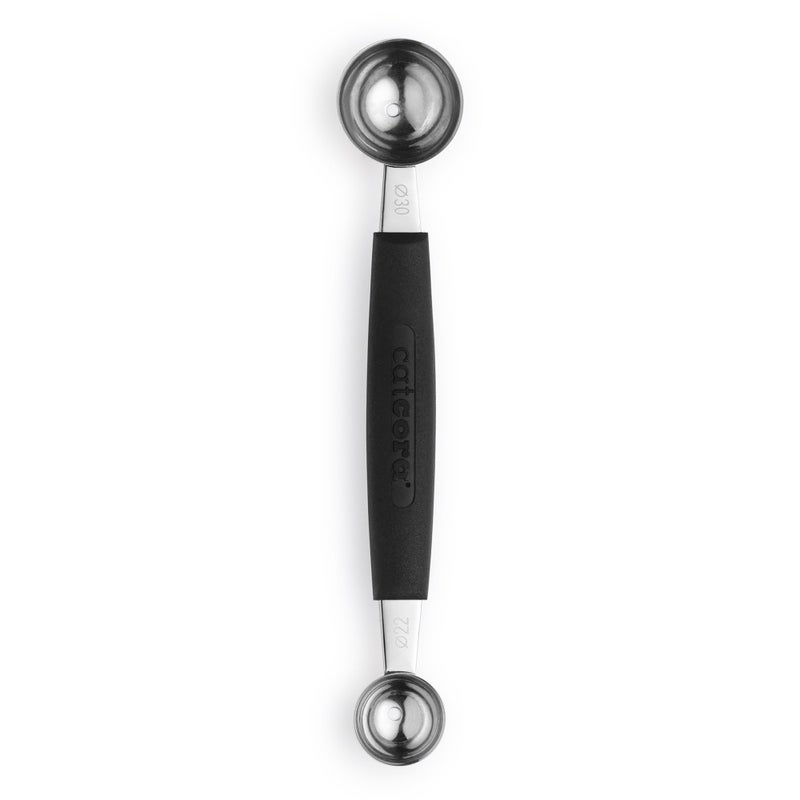 Cat Cora Melon Baller Professional 188 Stainless Steel Dual Blades 2230MillimeterFor Melon Balls and Garnishes Ergonomic SoftGrip Handle
