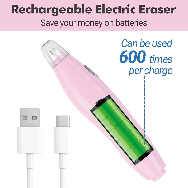 AFMAT Electric Eraser, with 140 Eraser Refills, Rechargeable Pencil Erasers for Artists, Electric Erasers for Drafting, Drawing, Painting, Sketching, Architectural Plans, Detailer Tool EE04(Pink) - Image 5
