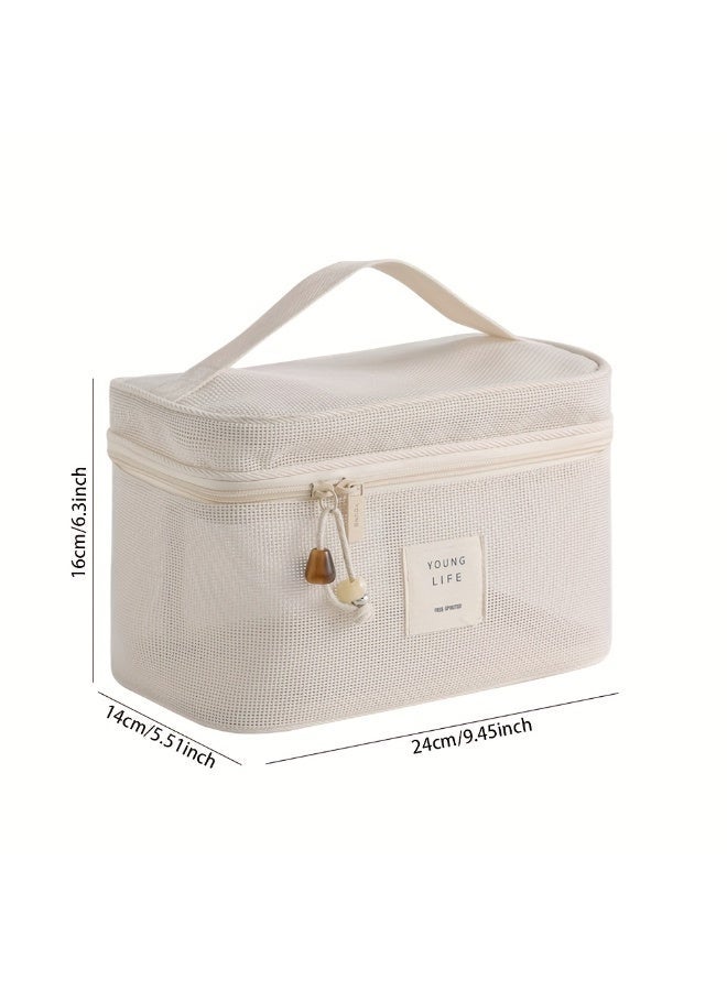 1pcs Multi-Purpose Simple Makeup Bag For Women,Double-layer Large Capacity Travel Toiletry Pocket, Quick Drying Breathable，Skincare Products Organizer，Suitable For Storing Damp Toiletries - Image 2
