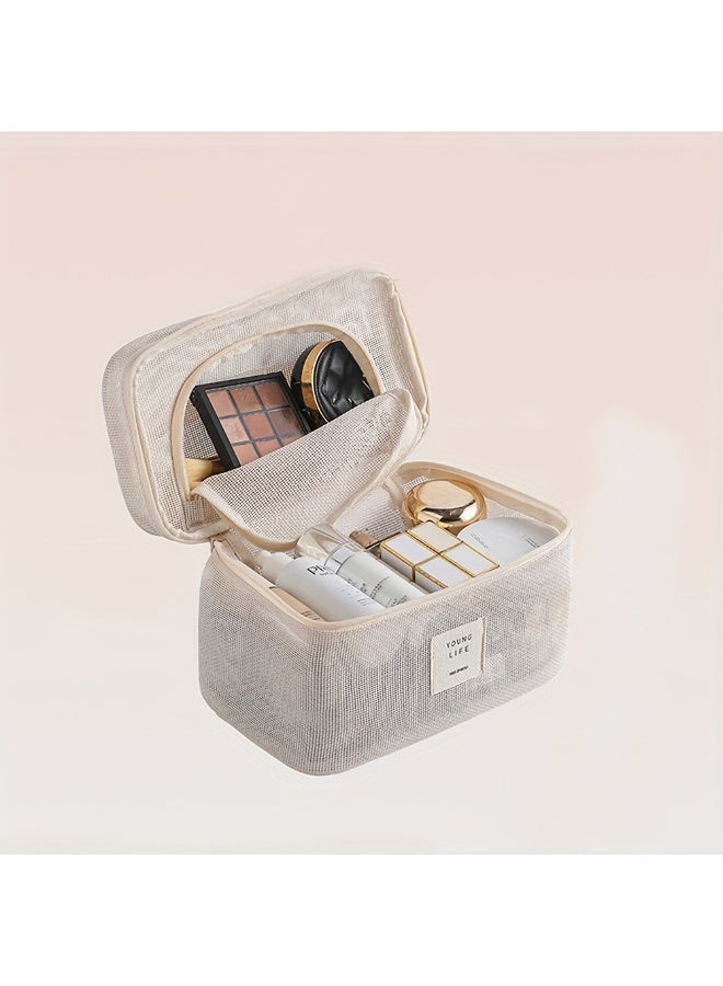 1pcs Multi-Purpose Simple Makeup Bag For Women,Double-layer Large Capacity Travel Toiletry Pocket, Quick Drying Breathable，Skincare Products Organizer，Suitable For Storing Damp Toiletries - Image 4