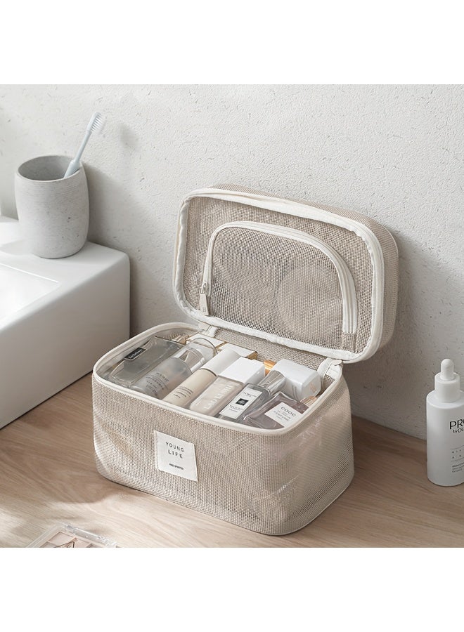 1pcs Multi-Purpose Simple Makeup Bag For Women,Double-layer Large Capacity Travel Toiletry Pocket, Quick Drying Breathable，Skincare Products Organizer，Suitable For Storing Damp Toiletries - Image 3