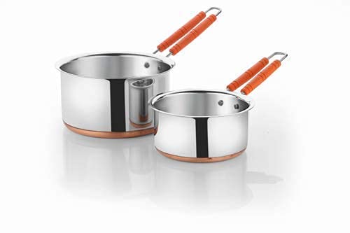 SVShoperzone Stainless Steel Copper Bottom Sauce Pan Flat Base Tea Milk Coffee Tapeli Patila Pot Bhagona Cookware with Handle Pan 1500 ml Capacity 1 Piece 1500 Ml - Image 3