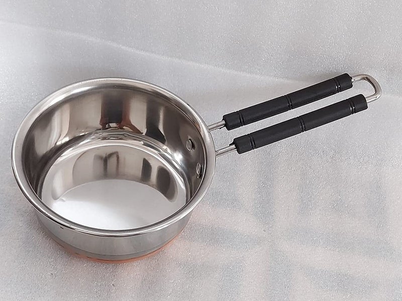SVShoperzone Stainless Steel Copper Bottom Sauce Pan Flat Base Tea Milk Coffee Tapeli Patila Pot Bhagona Cookware with Handle Pan 1500 ml Capacity 1 Piece 1500 Ml - Image 4