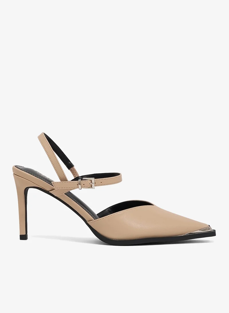 ELLA High Heel Ankle Strap Pump With Metallic Trim