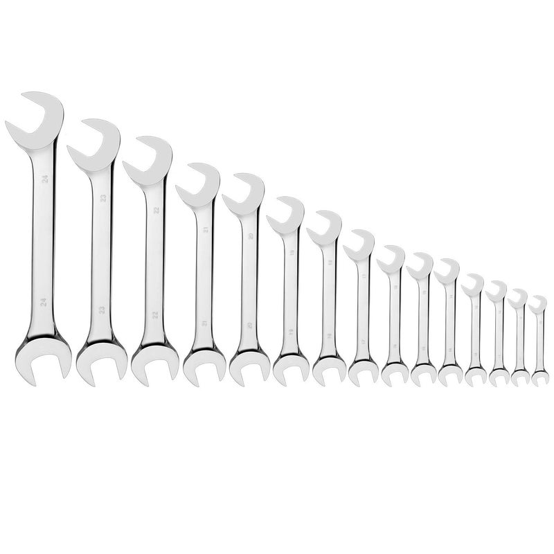 EFFICERE 15-Piece Premium Angle Head Open End Wrench Set, Chrome Vanadium Steel, Mirror Chrome Finish | Include Metric Sizes 10, 11, 12, 13, 14, 15, 16, 17, 18, 19, 20, 21, 22, 23, 24mm with Storage Rack - Image 2