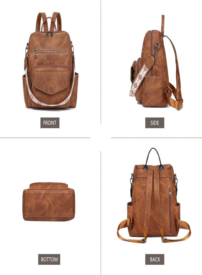 WYFJNX Backpack Purse for Women PU Leather Backpack Ladies Fashion Handbag Designer Shoulder Bag Small Travel Bag Brown - Image 3