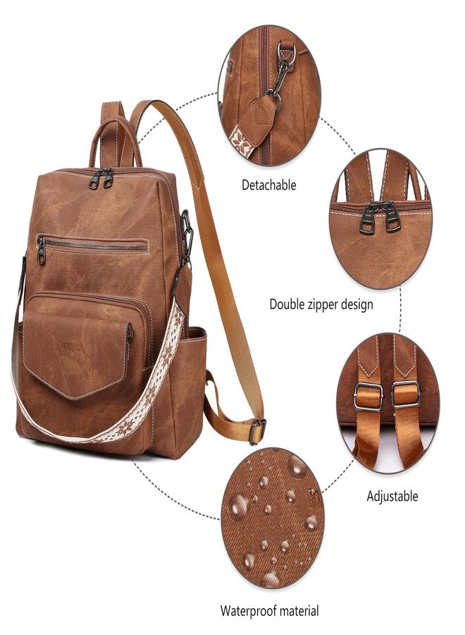 WYFJNX Backpack Purse for Women PU Leather Backpack Ladies Fashion Handbag Designer Shoulder Bag Small Travel Bag Brown - Image 4
