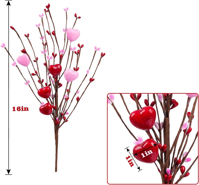 Shitailu Valentine’s Day Gifts, Artificial Red Berry Flower Stems Heart Shaped Berry Picks 4 Pcs for Valentine’s Day, Mother’s Day Chrismas, Wedding, Propose(NO VAZE) - Image 2
