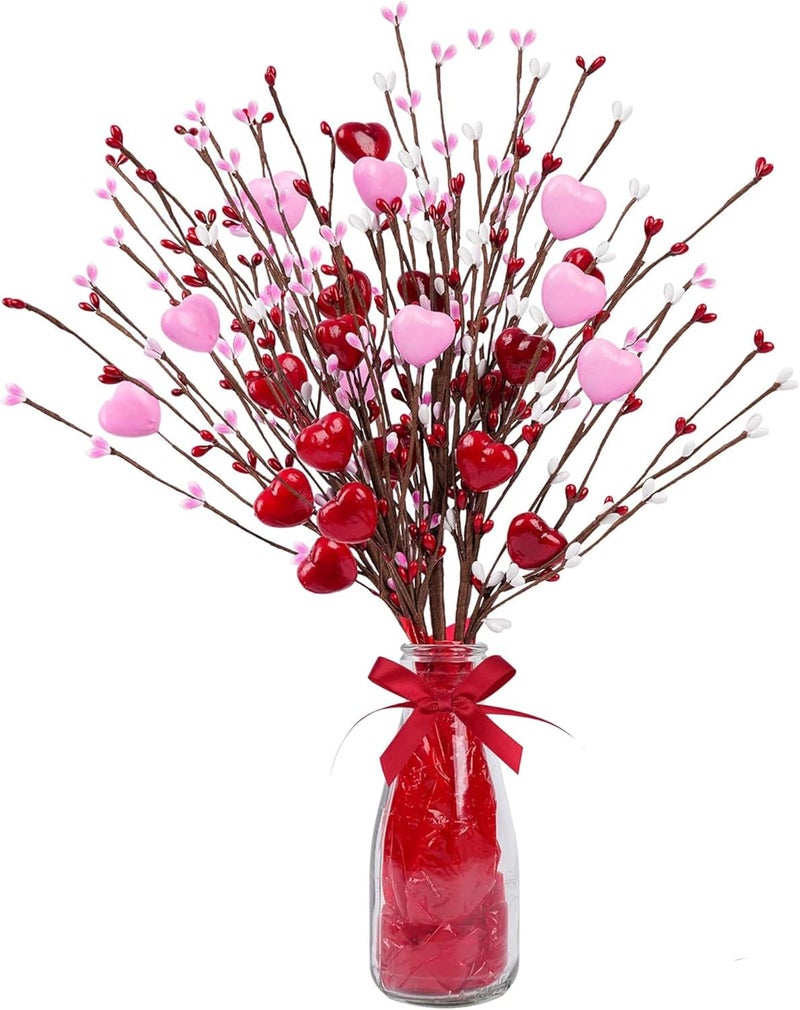Shitailu Valentine’s Day Gifts, Artificial Red Berry Flower Stems Heart Shaped Berry Picks 4 Pcs for Valentine’s Day, Mother’s Day Chrismas, Wedding, Propose(NO VAZE) - Image 1