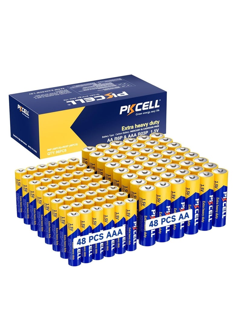 بي كي سيل AA and AAA Batteries Combo Pack 96 Count, 48 AA and 48 AAA Batteries Variety Pack, 1.5V High-Performance Carbon Battery for Clock, Remote Controls, Household Electronics - Image 1