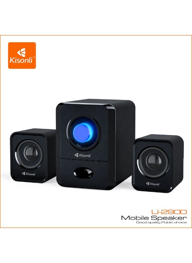 Kisonli U-2900 USB 2.1 Speaker Sub Woofer Sound System Home Theater Loud Speaker - Image 2